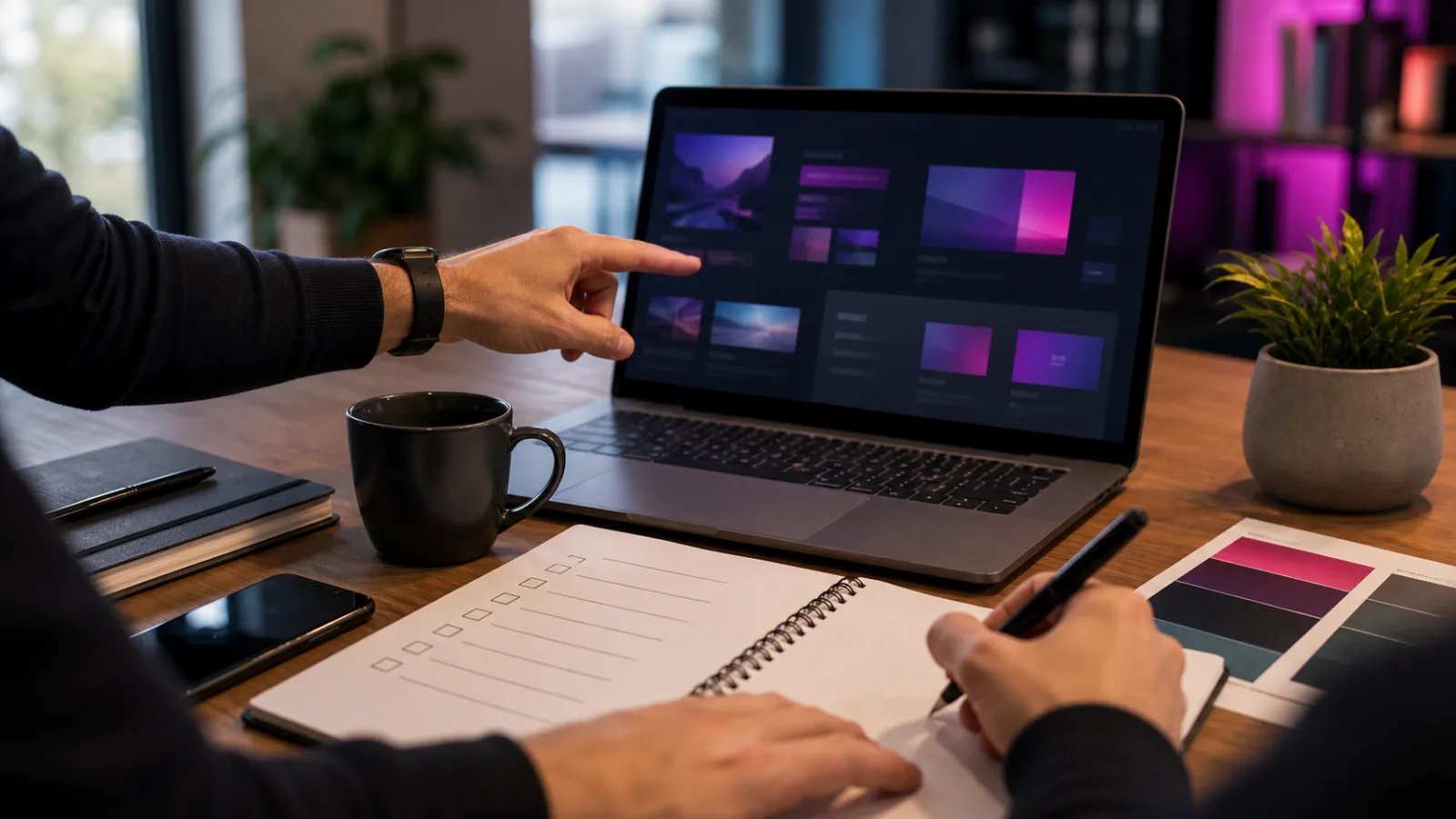 Ondernemer en engineer bespreken wensen voor een professionele website.